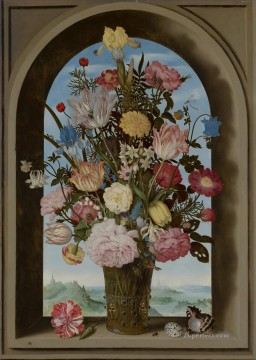 Bosschaert Ambrosius Jarrón de flores en una ventana Pinturas al óleo